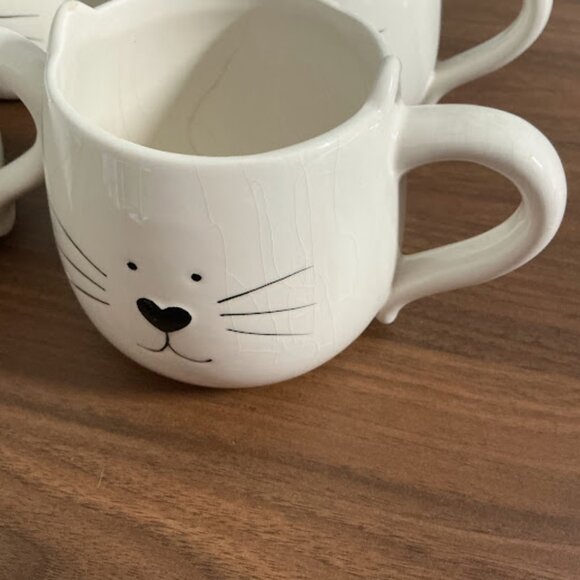 WHITE CAT FACE WITH EARS COFFEE/TEA MUGS SET OF 4 - Picture 4 of 10